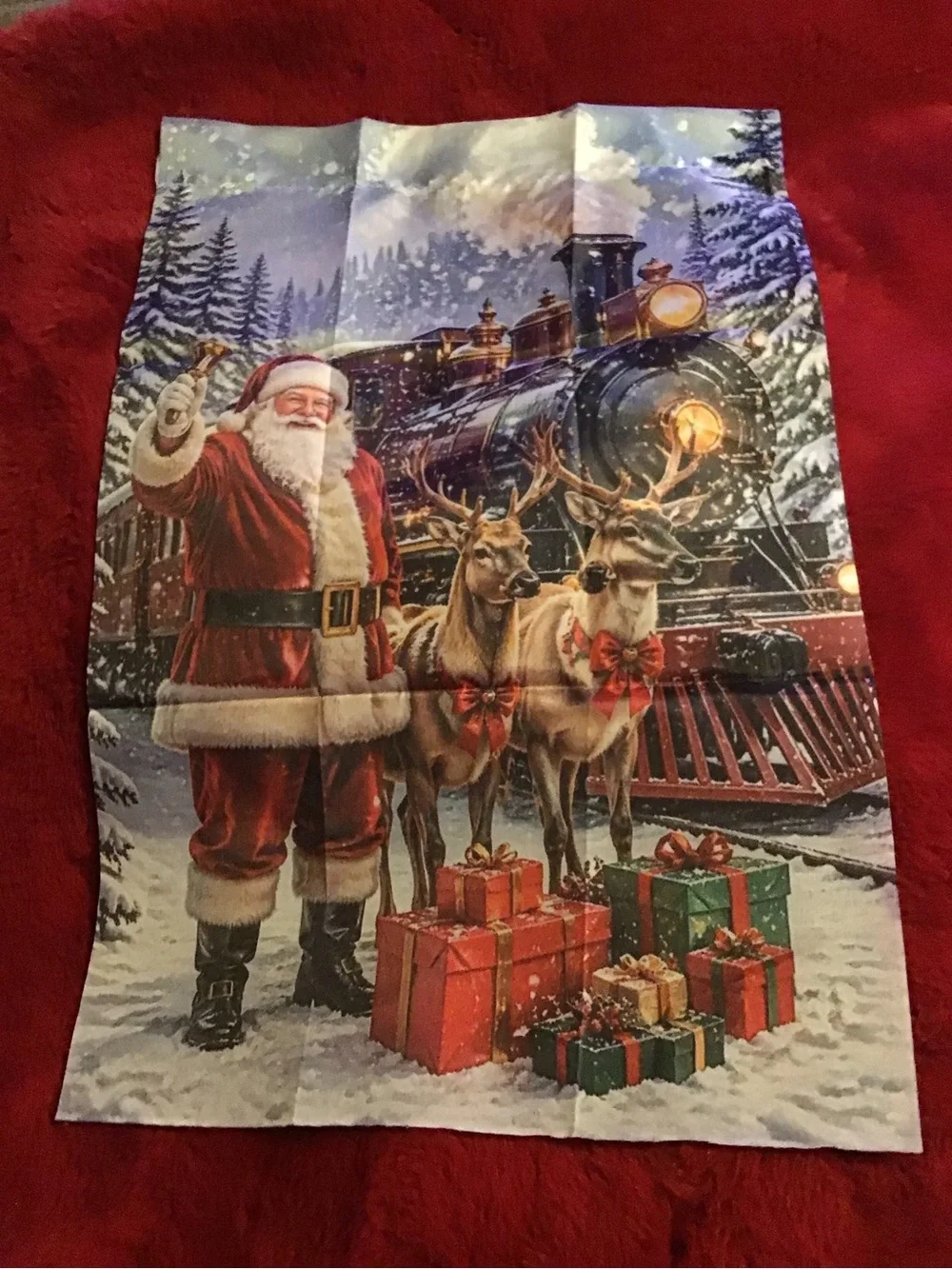 Holiday Santa Train mini garden flag- Red